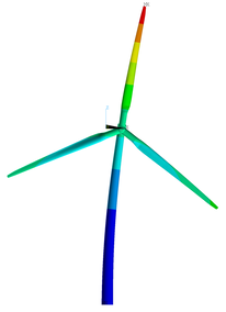 First natural frequency mode of a wind turbine blade